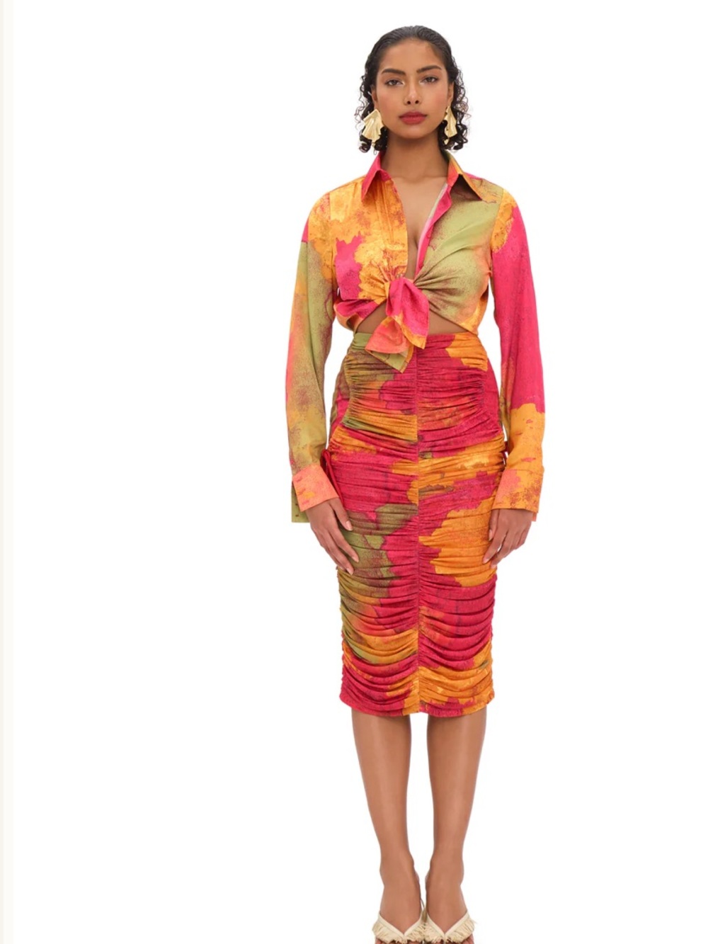 ANDREA IYAMAH Vibrant Multi-Color Tie-Front Ruched skirt - Pink, Orange & Green